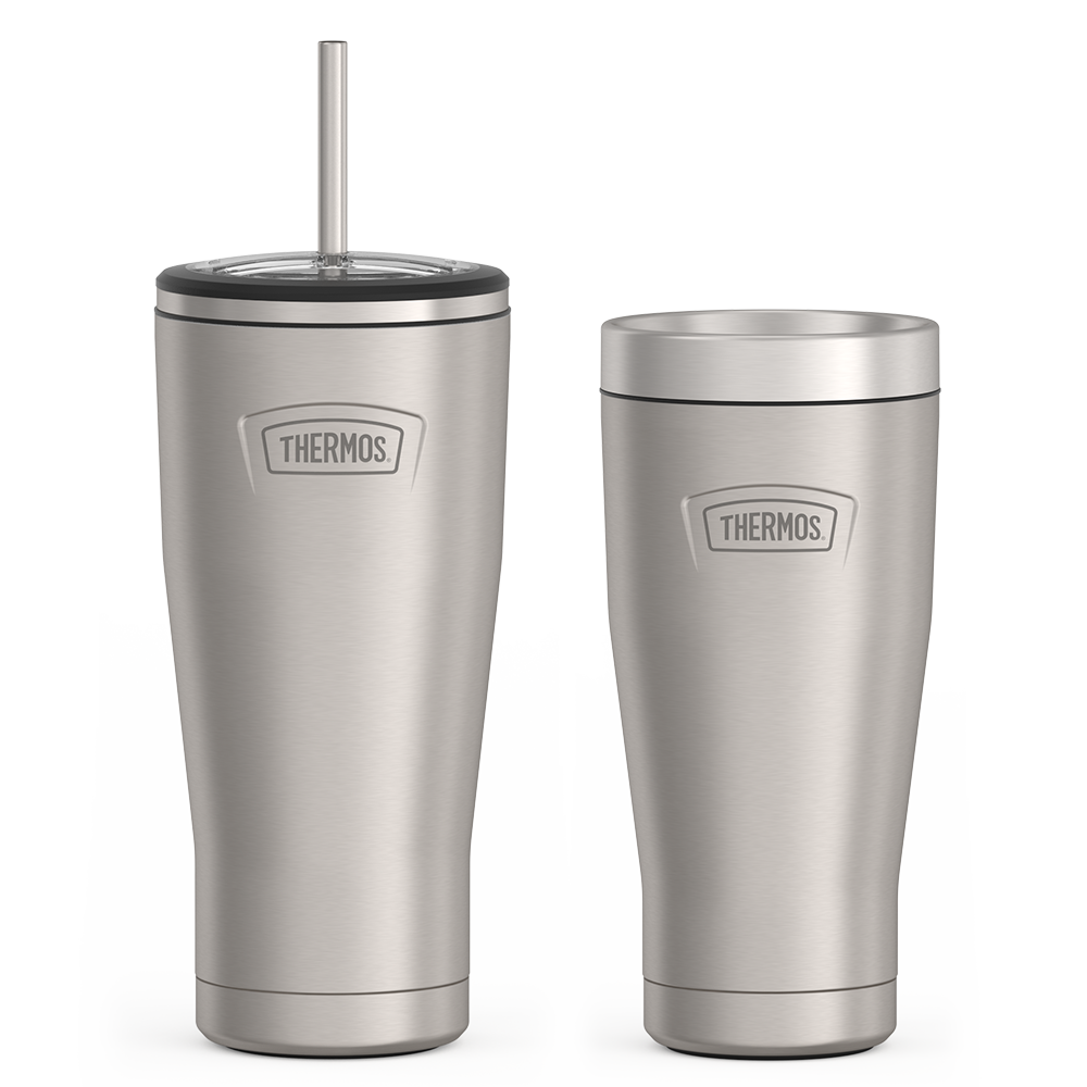 24oz Cold Tumbler with Straw & 16oz Travel Tumbler Bundle - Matte Stainless Steel